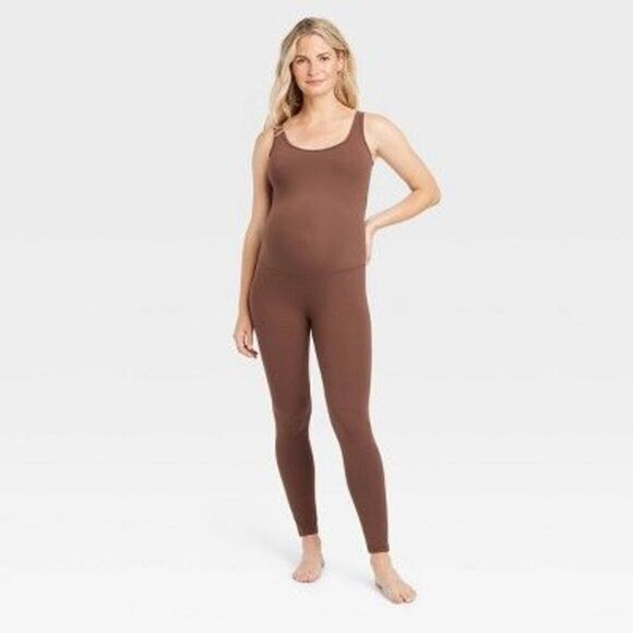 Seamless Long Unitard Maternity Jumpsuit - Isabel  Dark Brown - Picture 1 of 2